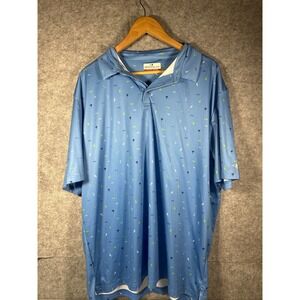 Performance Mens Blue Golf Polo Shirt All Over Print Palm Trees & Golf Clubs XXL